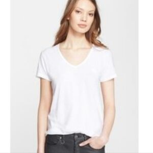 Burberry Brit White V-Neck Short Sleeve Tee with Embroidered Logo Size XS